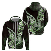 Green Black Aloha Hawaii Zip Hoodie Polynesian Shark Tattoo Plumeria