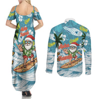 Hawaii Summer Christmas Couples Matching Summer Maxi Dress and Long Sleeve Button Shirt Surfing Santa Shaka Catch The Wave LT14 - Polynesian Pride