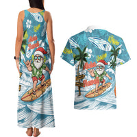 Hawaii Summer Christmas Couples Matching Tank Maxi Dress and Hawaiian Shirt Surfing Santa Shaka Catch The Wave LT14 - Polynesian Pride