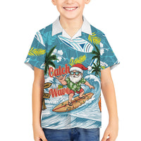 Hawaii Summer Christmas Family Matching Short Sleeve Bodycon Dress and Hawaiian Shirt Surfing Santa Shaka Catch The Wave LT14 Son's Shirt Teal - Polynesian Pride