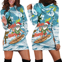 Hawaii Summer Christmas Hoodie Dress Surfing Santa Shaka Catch The Wave