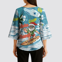Hawaii Summer Christmas Kimono Sleeve Blouse Surfing Santa Shaka Catch The Wave