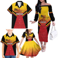 Papua New Guinea Rugby Custom Family Matching Off The Shoulder Long Sleeve Dress and Hawaiian Shirt Go PNG Hunters Polynesian Pattern LT14 - Polynesian Pride
