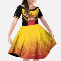 Papua New Guinea Rugby Custom Family Matching Summer Maxi Dress and Hawaiian Shirt Go PNG Hunters Polynesian Pattern LT14 Daughter's Dress Red - Polynesian Pride