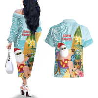 Aloha Hawaii Mele Kalikimaka Couples Matching Off The Shoulder Long Sleeve Dress and Hawaiian Shirt Chilling Santa With Pineapple - Polynesian Pattern LT14 - Polynesian Pride