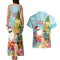 Aloha Hawaii Mele Kalikimaka Couples Matching Tank Maxi Dress and Hawaiian Shirt Chilling Santa With Pineapple - Polynesian Pattern LT14 - Polynesian Pride