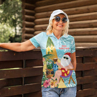 Aloha Hawaii Mele Kalikimaka Women Polo Shirt Chilling Santa With Pineapple - Polynesian Pattern