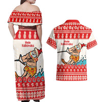 Mele Kalikimaka Hawaii Couples Matching Off Shoulder Maxi Dress and Hawaiian Shirt Water-skiing Santa Tropical Vibes LT14 - Polynesian Pride