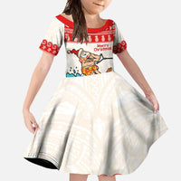 Mele Kalikimaka Hawaii Family Matching Off Shoulder Maxi Dress and Hawaiian Shirt Water-skiing Santa Tropical Vibes LT14 Daughter's Dress Red - Polynesian Pride