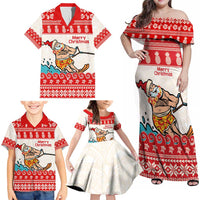 Mele Kalikimaka Hawaii Family Matching Off Shoulder Maxi Dress and Hawaiian Shirt Water-skiing Santa Tropical Vibes LT14 - Polynesian Pride