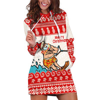 Mele Kalikimaka Hawaii Hoodie Dress Water-skiing Santa Tropical Vibes LT14 Red - Polynesian Pride