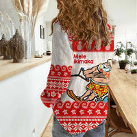 Mele Kalikimaka Hawaii Women Casual Shirt Water-skiing Santa Tropical Vibes LT14 - Polynesian Pride