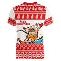 Mele Kalikimaka Hawaii Women V-Neck T-Shirt Water-skiing Santa Tropical Vibes LT14 - Polynesian Pride