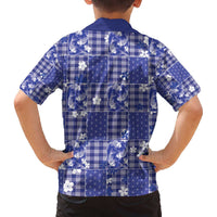 Blue Palaka Japanese Patterns Family Matching Off The Shoulder Long Sleeve Dress and Hawaiian Shirt Koi Fish Asanoha Sakura Patchwork Stylized LT14 - Polynesian Pride