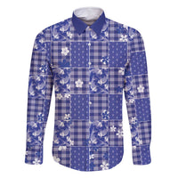 Blue Palaka Japanese Patterns Family Matching Off Shoulder Short Dress and Hawaiian Shirt Koi Fish Asanoha Sakura Patchwork Stylized - Polynesian Pride
