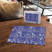 Blue Palaka Japanese Patterns Puzzle Koi Fish Asanoha Sakura Patchwork Stylized - Polynesian Pride