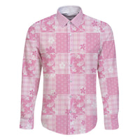 Pink Palaka Japanese Patterns Family Matching Off The Shoulder Long Sleeve Dress and Hawaiian Shirt Koi Fish Asanoha Sakura Patchwork Stylized LT14 Dad's Shirt - Long Sleeve Pink - Polynesian Pride