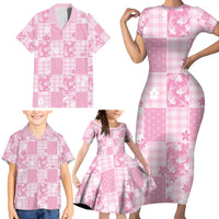 Pink Palaka Japanese Patterns Family Matching Short Sleeve Bodycon Dress and Hawaiian Shirt Koi Fish Asanoha Sakura Patchwork Stylized LT14 - Polynesian Pride