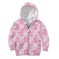 Pink Palaka Japanese Patterns Kid Hoodie Koi Fish Asanoha Sakura Patchwork Stylized - Polynesian Pride