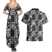 Black Palaka Japanese Patterns Couples Matching Summer Maxi Dress and Hawaiian Shirt Koi Fish Asanoha Sakura Patchwork Stylized - Polynesian Pride