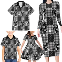 Black Palaka Japanese Patterns Family Matching Long Sleeve Bodycon Dress and Hawaiian Shirt Koi Fish Asanoha Sakura Patchwork Stylized LT14 - Polynesian Pride