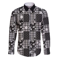 Black Palaka Japanese Patterns Family Matching Off The Shoulder Long Sleeve Dress and Hawaiian Shirt Koi Fish Asanoha Sakura Patchwork Stylized LT14 Dad's Shirt - Long Sleeve Black - Polynesian Pride
