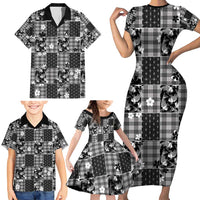 Black Palaka Japanese Patterns Family Matching Short Sleeve Bodycon Dress and Hawaiian Shirt Koi Fish Asanoha Sakura Patchwork Stylized LT14 - Polynesian Pride