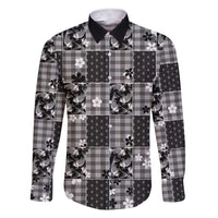 Black Palaka Japanese Patterns Family Matching Short Sleeve Bodycon Dress and Hawaiian Shirt Koi Fish Asanoha Sakura Patchwork Stylized LT14 Dad's Shirt - Long Sleeve Black - Polynesian Pride