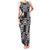 Black Palaka Japanese Patterns Family Matching Tank Maxi Dress and Hawaiian Shirt Koi Fish Asanoha Sakura Patchwork Stylized - Polynesian Pride