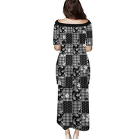 Black Palaka Japanese Patterns Puletasi Koi Fish Asanoha Sakura Patchwork Stylized - Polynesian Pride
