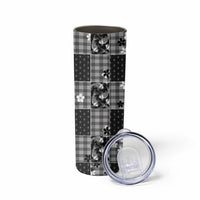 Black Palaka Japanese Patterns Skinny Tumbler Koi Fish Asanoha Sakura Patchwork Stylized - Polynesian Pride
