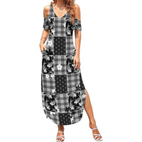 Black Palaka Japanese Patterns Summer Maxi Dress Koi Fish Asanoha Sakura Patchwork Stylized - Polynesian Pride