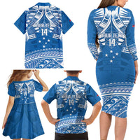 Toa Samoa Rugby Custom Family Matching Long Sleeve Bodycon Dress and Hawaiian Shirt Uso aso uma Samoan Pattern Blue LT14 - Polynesian Pride