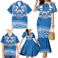 Toa Samoa Rugby Custom Family Matching Mermaid Dress and Hawaiian Shirt Uso aso uma Samoan Pattern Blue LT14 - Polynesian Pride