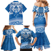 Toa Samoa Rugby Custom Family Matching Mermaid Dress and Hawaiian Shirt Uso aso uma Samoan Pattern Blue LT14 - Polynesian Pride