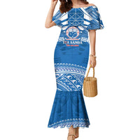 Toa Samoa Rugby Custom Family Matching Mermaid Dress and Hawaiian Shirt Uso aso uma Samoan Pattern Blue LT14 Mom's Dress Blue - Polynesian Pride