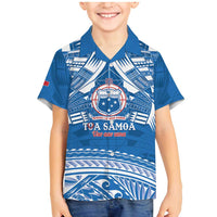 Toa Samoa Rugby Custom Family Matching Mermaid Dress and Hawaiian Shirt Uso aso uma Samoan Pattern Blue LT14 Son's Shirt Blue - Polynesian Pride