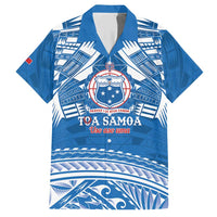 Toa Samoa Rugby Custom Family Matching Short Sleeve Bodycon Dress and Hawaiian Shirt Uso aso uma Samoan Pattern Blue LT14 Dad's Shirt - Short Sleeve Blue - Polynesian Pride