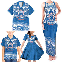 Toa Samoa Rugby Custom Family Matching Tank Maxi Dress and Hawaiian Shirt Uso aso uma Samoan Pattern Blue LT14 - Polynesian Pride