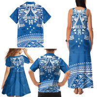 Toa Samoa Rugby Custom Family Matching Tank Maxi Dress and Hawaiian Shirt Uso aso uma Samoan Pattern Blue LT14 - Polynesian Pride
