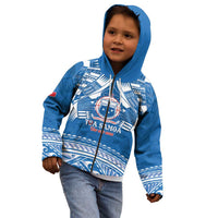 Toa Samoa Rugby Custom Kid Hoodie Uso aso uma Samoan Pattern Blue - Polynesian Pride