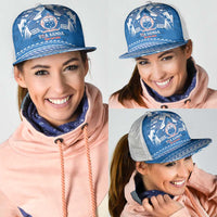 Toa Samoa Rugby Mesh Trucker Cap Uso aso uma Samoan Pattern Blue - Polynesian Pride