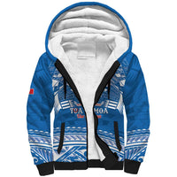 Toa Samoa Rugby Custom Sherpa Hoodie Uso aso uma Samoan Pattern Blue - Polynesian Pride