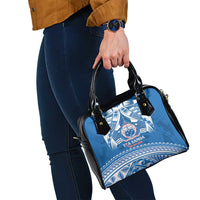 Toa Samoa Rugby Custom Shoulder Handbag Uso aso uma Samoan Pattern Blue - Polynesian Pride