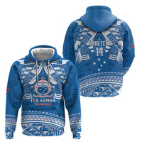 Toa Samoa Rugby Custom Zip Hoodie Uso aso uma Samoan Pattern Blue - Polynesian Pride