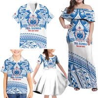 Toa Samoa Rugby Custom Family Matching Off Shoulder Maxi Dress and Hawaiian Shirt Uso aso uma Samoan Pattern White LT14 - Polynesian Pride