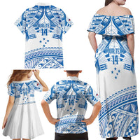Toa Samoa Rugby Custom Family Matching Off Shoulder Maxi Dress and Hawaiian Shirt Uso aso uma Samoan Pattern White LT14 - Polynesian Pride