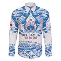 Toa Samoa Rugby Custom Family Matching Off Shoulder Maxi Dress and Hawaiian Shirt Uso aso uma Samoan Pattern White LT14 Dad's Shirt - Long Sleeve White - Polynesian Pride