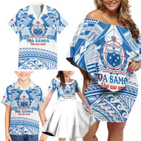 Toa Samoa Rugby Custom Family Matching Off Shoulder Short Dress and Hawaiian Shirt Uso aso uma Samoan Pattern White LT14 - Polynesian Pride
