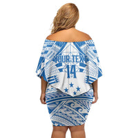 Toa Samoa Rugby Custom Family Matching Off Shoulder Short Dress and Hawaiian Shirt Uso aso uma Samoan Pattern White LT14 - Polynesian Pride